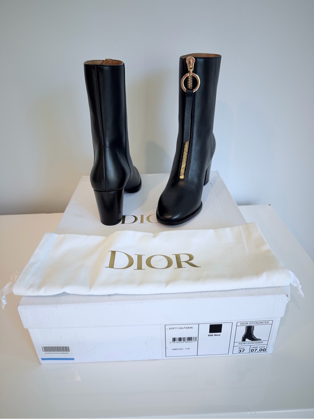 Christian Dior Black Calfskin Leather Heeled Ankle Boots 7cm heel Size37/7  NWT